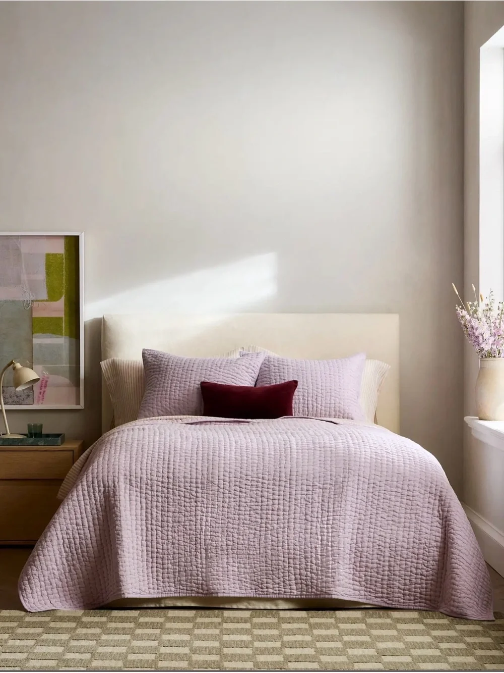 Quince European Linen Cotton Stitch Quilt Set - King/Cali King - Orchid